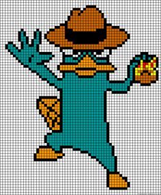 patterns for kids on Pinterest | 33 Pins on perler beads, alpha patte… Phineas And Ferb Perler Beads, Perry The Platypus Cross Stitch, Perry The Platypus Perler Beads, Perry The Platypus Pixel Art, Phineas And Ferb Pixel Art, Perry Platypus, Phineas E Ferb, Graph Paper Drawings, Pixel Art Templates