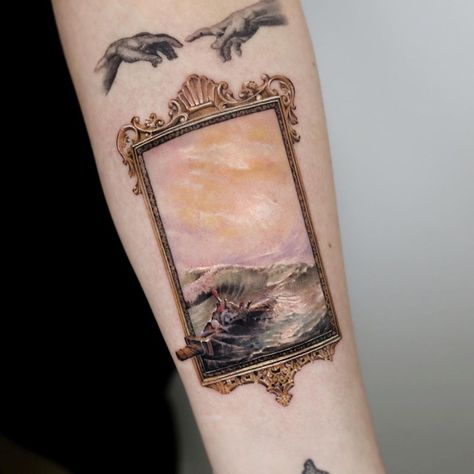 Monet Tattoo, Detailed Tattoos, 7 Seas, Framed Tattoo, Full Body Tattoo, Popular Characters, Stood Up, Painting Tattoo, Seven Seas