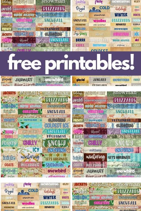 Scrapbooking Free Printables, Printable Words For Journaling, Free Printables For Journals, Scrapbook Words Printables, Words For Junk Journals, Free Printable Scrapbook Embellishments, Junk Journal Words Free Printable, Free Printable Journal Cards, Junk Journal Pages Free Printable Vintage Ephemera