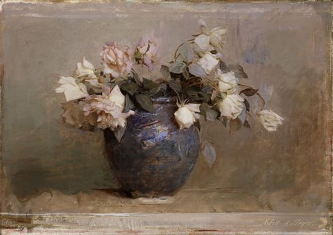 Abbott Handerson Thayer (1849–1921) - Roses (1890) Cornice Tv, Abbott Handerson Thayer, Vintage Oil Painting, Vintage Art Prints, Arte Floral, Modern Retro, Still Life Painting, Framed Tv, Trademark Fine Art