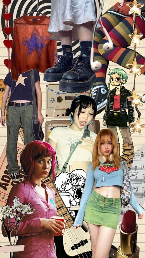 ramona flowers style board <3 #myfirstshuffle #ramonaflowers #aesthetic #vintage #moodboard #styleinspo Ramona Flowers Aesthetic Outfit, Romona Flowers Outfits, Ramona Flowers Style, Ramona Flowers Inspired Outfit, Manic Pixie Aesthetic, Ramona Flowers Outfit Inspired, Ramona Flowers Outfit Style, Ramona Aesthetic, Scott Pilgrim Aesthetic