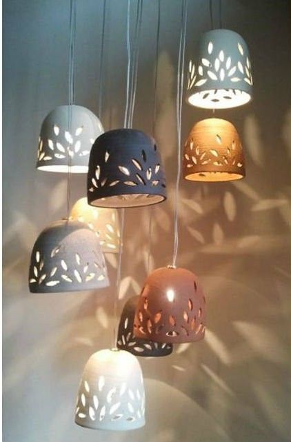 Air Dry Clay Lampshade, Pottery Pendant Lights, Ceramic Lampshade Pottery, Clay Lamp Ideas, Ceramic Wall Hangings, Handmade Ceramic Lamp, Pottery Lampshade, Pottery Lamps Handmade, Clay Lamp Diy