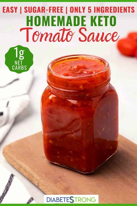 This is the best recipe for a keto tomato sauce that is full of flavor and can be used in so many recipes. All while only using 5 ingredients! #diabetesstrong #keto #tomato #sauce #recipe Sugar Free Pasta Sauce, Keto Tomato Sauce, Keto Spaghetti Sauce Recipe, Sugar Free Tomato Sauce, Keto Sauces, Low Carb Sauces, Tomato Sauce Recipe, Homemade Tomato Sauce, Keto Recipes Dinner