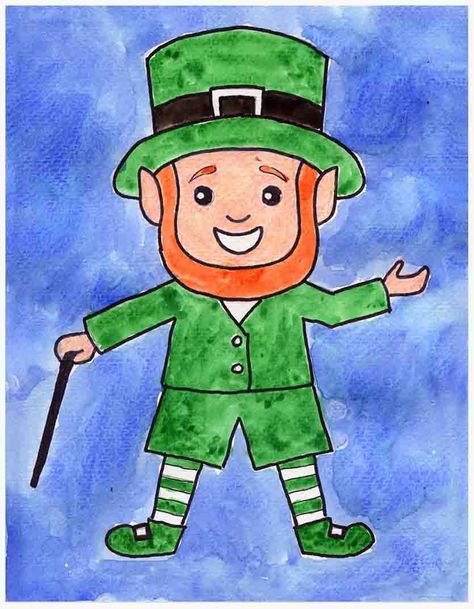 Here’s how to draw a leprechaun for St. Patrick’s Day on March 17th. Simple Cartoon Characters, Saint Patricks Day Art, Holiday Art Projects, Spring Art Projects, Kindergarten Art Projects, Easy Art For Kids, Art Projects For Kids, Classroom Art Projects, Art Lessons For Kids