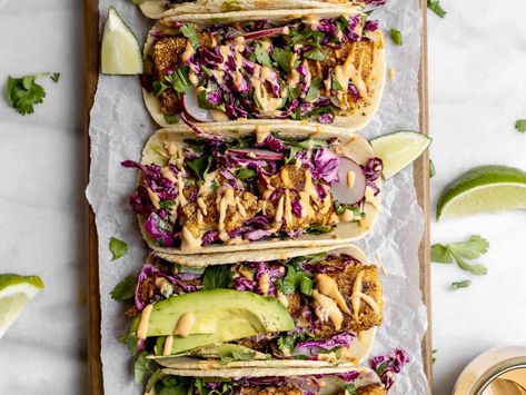 Sir Kensington's Recipe for Crispy Baked Fish Tacos with Cilantro Lime Cabbage Slaw. Paleo Friendly. Grain free, Gluten free, Dairy free. Crispy Fish Tacos With Cabbage Slaw, Lime Cabbage Slaw, Fish Tacos With Cabbage Slaw, Tacos With Cabbage Slaw, Baked Fish Tacos, Fish Tacos With Cabbage, Cabbage Slaw Recipes, Cilantro Lime Slaw, Gluten Free Fish