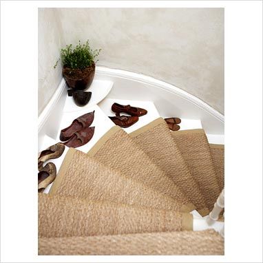 Seagrass stair runner Seagrass Stairs, Stairs Victorian, Runner Stairs, Sisal Stair Runner, Stairs Colours, Stairs Runner, Interior Stair Railing, Wrought Iron Stair Railing, Tiny House Stairs