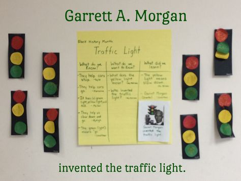 Garrett A. Morgan invented the traffic light. #GarrettMorgan #BlackHistoryMonth #PalmCoast #Preschool #VPK Garrett Morgan Preschool Activities, Kindergarten February Activities, Jackie Robinson Craft, Traffic Light Craft, Preschool Artwork, Garrett Morgan, Friendship Crafts, Preschool Program, February Activities