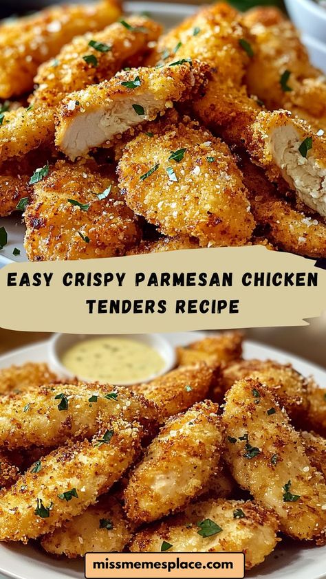 Craving crispy, cheesy chicken? These Easy Crispy Parmesan Chicken Tenders are just the thing! With a golden Parmesan coating, they deliver flavor and crunch in every bite. Perfect as a main dish, appetizer, or party snack, these tenders are simple to make and sure to please. Serve with honey mustard or marinara for an extra burst of flavor. Great for family meals or game day, this recipe is a keeper! Easy Game Day Food Appetizers, Cheesy Air Fryer Recipes, Parmesan Crusted Chicken Tenders, Crispy Air Fryer Chicken Tenders, Crispy Parmesan Chicken, Crispy Air Fryer Chicken, Baked Chicken Strips, Parmesan Chicken Tenders, Crusted Chicken Tenders