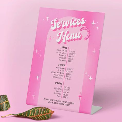 Lashes Price List, Spa Menu Design, Brow Business, Groovy Text, Price List Design, Salon Price List, Spa Menu, Salon Nails, Nostalgic Design