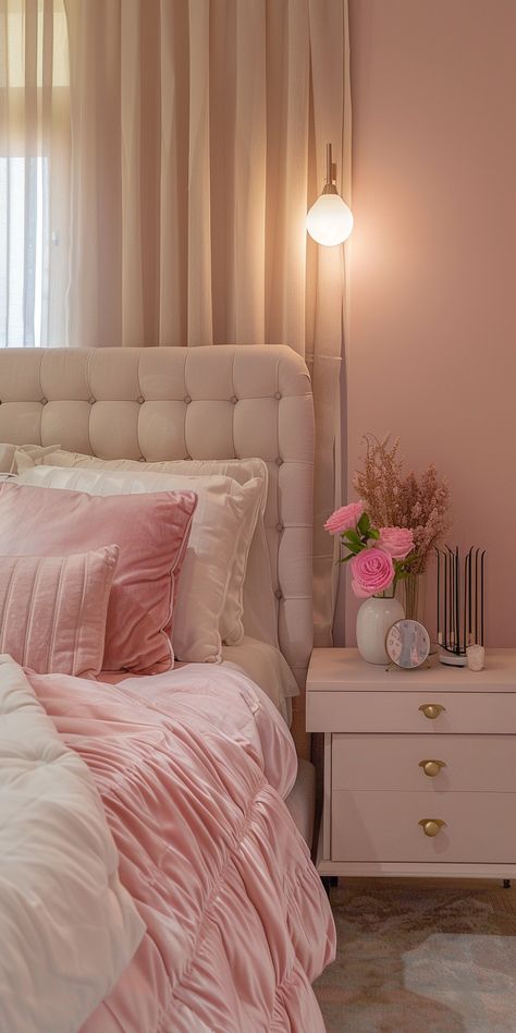 Soft Pink Bedroom, Modern Pink Bedroom, Wall Paint Inspiration, Pink Bedroom Walls, Pink Bedroom Design, Idea For Home, Pink Girl Room, Dream Bedroom Inspiration, Bedroom Colour Palette