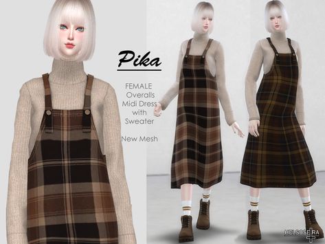 Overalls With Sweater, Fashion Overalls, Dress With High Neck, Die Sims 4, Pelo Sims, Overalls Fashion, Sims 4 Children, Sims 4 Dresses, Sims 4 Characters