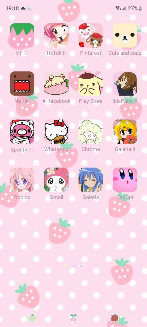 Kawaiicore Homescreen, Kawaii Homescreen, Kawaii Theme, Phone Homescreen, Pink Core, Game Protagonist, Themes Ideas, Phone Layouts, Kawaii Phone