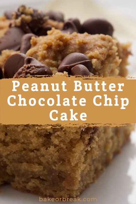 Chocolate Cake And Peanut Butter, Peanut Butter Chocolate Chip Cake, Easy Chocolate Chip Cake, Easy Peanut Butter Cake, Snack Cake Recipe, Oatmeal Snacks, Chocolate Chip Cake Recipe, Chocolate Snack Cake, Peanut Cake