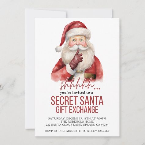 Secret Santa Gift Exchange Christmas Party Secret Santa Messages Note, Secret Santa Type Games, Ideas For Secret Santa, Free Printable Secret Santa Wish List, Secret Santa Invitation, Ornament Exchange Party Invitations, Santa Invitation, Secret Santa Gift Exchange, Secret Santa Gift