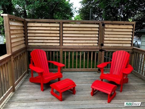 Louvered Deck Privacy, Side Deck Privacy Ideas, Privacy Wall On Deck Railing, Upper Deck Privacy Ideas, Privacy Railings For Decks, Raised Deck Privacy, Privacy Deck Railing Ideas, Deck Railing Privacy, Privacy Deck Railing