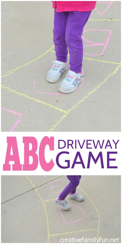 Grab your sidewalk chalk, go outside, and have some fun learning your ABCs with this fun outdoor alphabet game you can play on your driveway. Preschool Outdoor Activities, Chalk Activities, Shape Activities, Outdoor Learning Activities, Paper Shapes, Outdoor Fun For Kids, Toddler Outdoor, Simple Activities, Abc Games