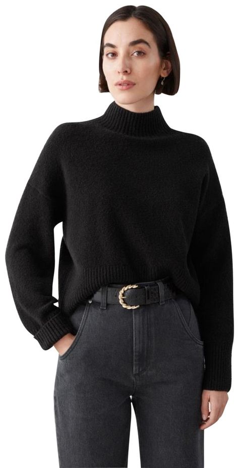 Form Outfits, Leather Sock Boots, Cropped Sweaters, 6th Form, Black Mock Neck, Trouser Outfits, Oversized Turtleneck, Cropped Pullover, New Years Eve Outfits