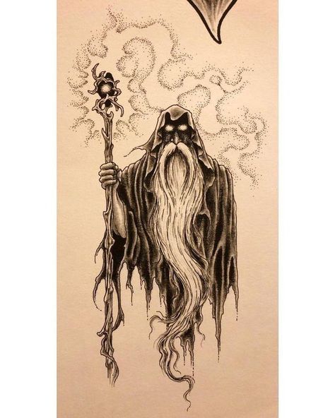 Wizard Sleeve Tattoo, Jack Rudy Tattoo, Evil Wizard Tattoo, Dark Ages Tattoo, Dark Wizard Tattoo, Vintage Wizard Illustration, Jack Rudy Tattoo Flash, Dark Fantasy Tattoo Ideas, Traditional Wizard Tattoo