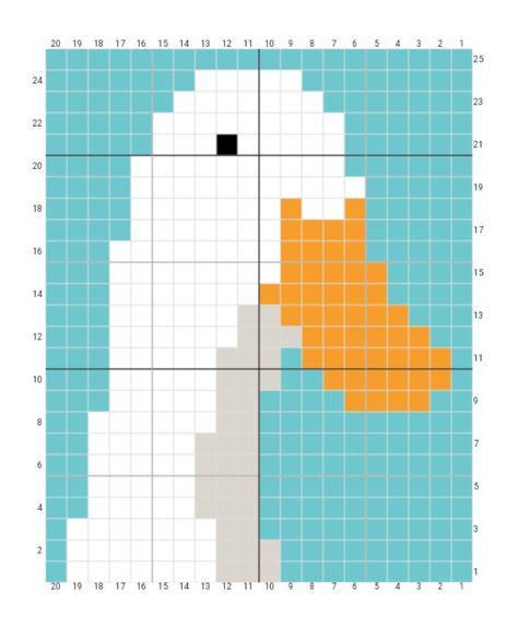 Goose Tapestry Crochet, Goose Alpha Pattern, Cross Stitch Patterns Simple, Tapestry Grid Patterns, Goose Pixel Art, Goose Mittens, Pixel Art Crochet Pattern, Crochet Tapestry Grid, Duck Pixel Art