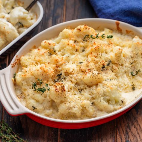 Augratin Cauliflower, Thanksgiving Cauliflower, Cauliflower Ideas, Creamed Cauliflower, Cauliflower Au Gratin, Cauliflower Cream, Feast Recipes, Sip And Feast, Winter Side Dishes