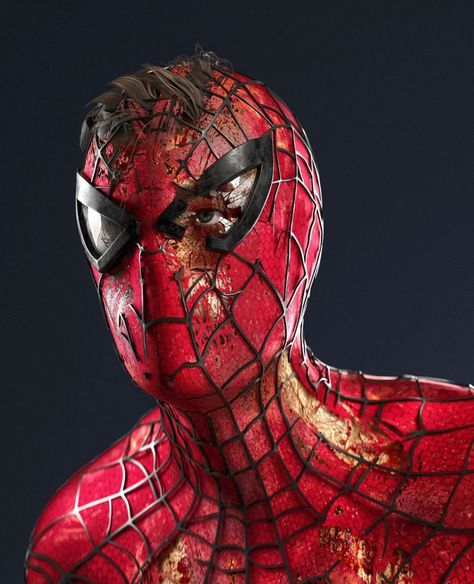 Battle Damaged Spiderman, Spiderman Edge Of Time, Prince Of Gotham, Spiderman Verse, Spider Man Tobey Maguire, Spider Man Design, Spider Man Spider Verse, Spiderman Images, Marvel Vision