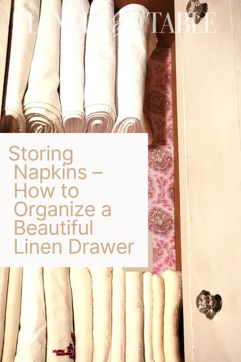 Tidy napkin drawer Table Linen Organization, Table Cloth Storage, Organizing Table Linens, Cloth Napkin Storage Ideas, Napkin Storage Ideas, Linen Drawer, Table Linen Storage, Linen Closet Storage, Organizing Linens