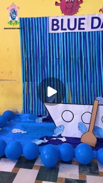 Blue Day Celebration In Preschool, Blue Day Crafts Preschool, Blue Day Activities Preschool, Blue Day Decoration In Preschool, Convent School, Blue Day, Preschool Art Activities, Board Decoration, The Blues