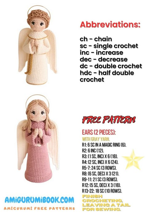 Sweet Angel Amigurumi Free Pattern - Crochet Tutorial - Free Amigurumi Crochet Patterns Crochet Christmas Angel Tree Topper, Crochet Angel Amigurumi, Amigurumi Angel Pattern, Christmas Amigurumi Crochet, Crochet Angel Pattern Free English, Crochet Angels Free Pattern, Crochet Nativity, Angel Crochet Pattern Free, Angels Crochet