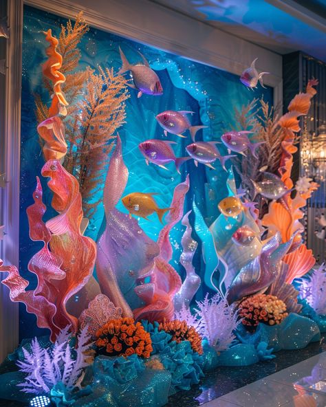 Ocean Party Theme Decorations, Under The Sea Stage Design, Under The Sea Props, Under The Sea Collage, Under The Sea Floral Arrangements, Underwater Party Ideas, Under The Sea Float, Under The Sea Adult Party, Under The Sea Dance Theme