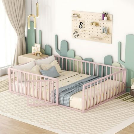 With elegant and simple and graceful pattern design, this floor bed with a door brings artistic atmosphere to your home. Small door that can be opened and closed increases the interest of the bed and create more safety sleeping space. This floor bed frame is designed with a clean silhouette and a hue of elegance.It suits all styles of home decoration, and completes the look of any kids bedroom. Weight & Dimensions Overall Product Dimension:82.5"L x 62"W x 21.7"H Number of Package:1 Overall Produ Reading Place, Playhouse Bed, Montessori Floor Bed, Toddler Floor Bed, Floor Bed Frame, No Bed, Small Door, Bed Platform, Home Small