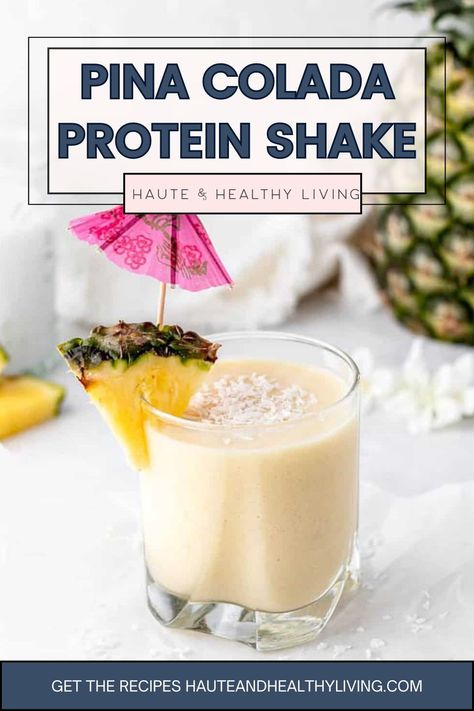 This pina colada protein smoothie is bursting with summer flavors and sweetened naturally with pineapple, banana, and coconut. It's like a traditional piña colada but without all the extra sugar! This is the ideal recipe for a cool tropical smoothie on a hot summer day! #hauteandhealthyliving #vegan #dairyfree #glutenfree #pinacolada Dairy Free Protein Shake, Pineapple Protein Smoothie, Pina Colada Smoothie Recipe, Healthy Pina Colada, Pineapple Coconut Smoothie, Tropical Smoothie Recipes, Pina Colada Smoothie, Pina Colada Recipe, Summer Flavors