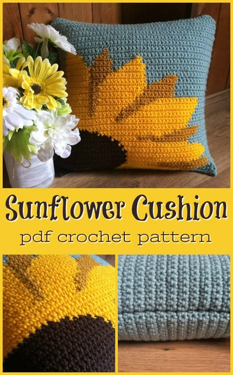 Crochet Sunflower Cushion, Crochet Sunflower Blanket Pattern Free, Pillow Cover Crochet Pattern Free, Fall Crochet Pillow Patterns Free, C2c Pillow Crochet Free Pattern, Sunflower Crochet Blanket Free Pattern, Sunflower Pillow Crochet, Sunflower Crochet Blanket, Sunflower Crochet Pattern