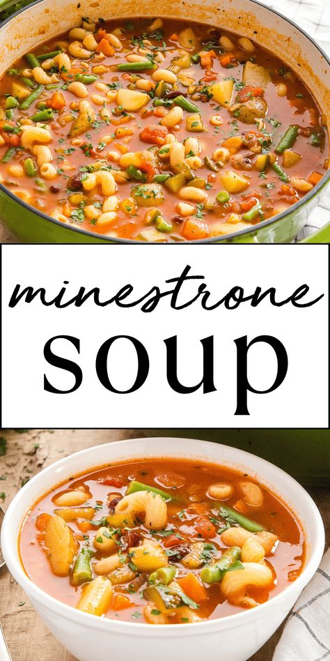 This Minestrone Soup recipe is an easy-to-make version of the classic Italian Minestrone - packed with vegetables, beans and pasta, it's a healthy and hearty meal that's on the table in 30 minutes! Recipe from thebusybaker.ca! #minestrone #minestronesoup #minestronesouprecipe #olivegarden #olivegardencopycat #easysoup #plantbased #healthysoup #healthymeal #30minutemeal #familymeal #weeknightmeal via @busybakerblog Easy Pasta Soup Recipes, Ministroni Soup Recipe, Italian Minestrone Soup Recipe, Vegetarian Meatloaf, Minestrone Soup Easy, Summer Soup Recipes, Soup Maker Recipes, Hearty Soup Recipes, Minestrone Soup Recipe