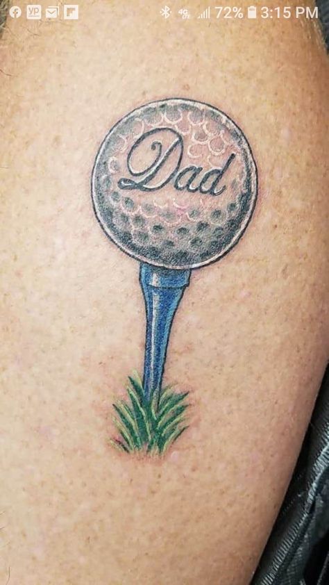 Golf tattoo Golf Ball And Tee Tattoo, Golf Clubs Tattoo, Golf Inspired Tattoos, Golf Tattoo Memorial, Golf Ball Tattoo Ideas, Golf Tee Tattoo, Simple Golf Tattoo, Small Golf Tattoo, Golfing Tattoo