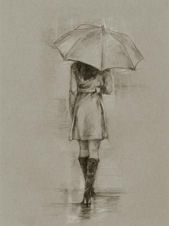 A Pencil, A Drawing, Pencil Drawing, The Rain, Rainy Day, Pencil Drawings, Umbrella, A Woman, Pencil