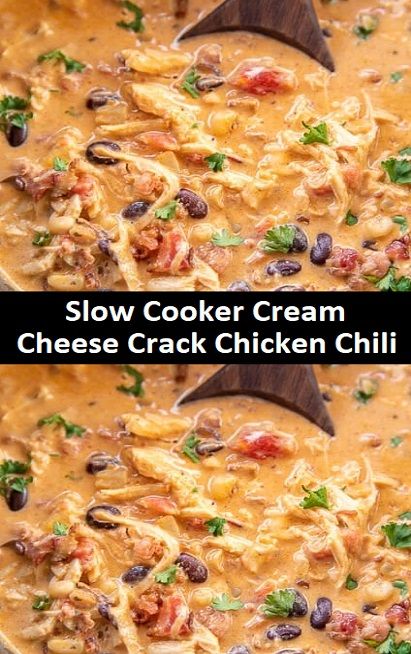 SLOW COOKER CREAM CHEESE CRACK CHICKEN CHILI Cream Cheese Chicken Chili, Chicken Chili Recipe, Crockpot Dishes, Crockpot Recipes Slow Cooker, Dinner Recipes Crockpot, Crock Pot Cooking, Easy Soups, Easy Soup Recipes, Chicken Chili