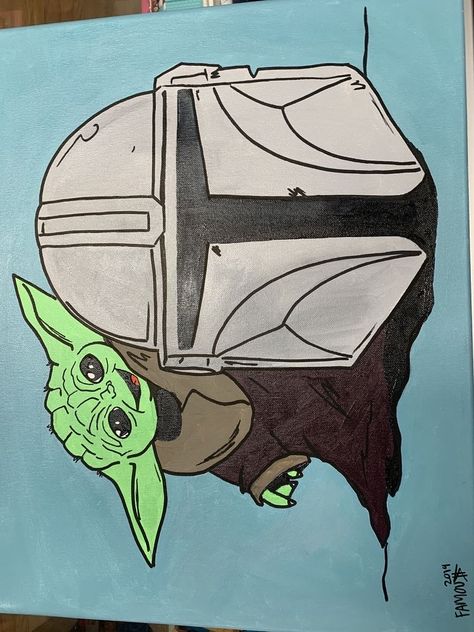 Starwars Canvas Painting, Mandalorian Painting, Stormtrooper Painting, Star Wars Canvas Painting, Star Wars Art Painting, Cast Drawing, Bebe Yoda, Yoda Drawing, Star Wars Painting