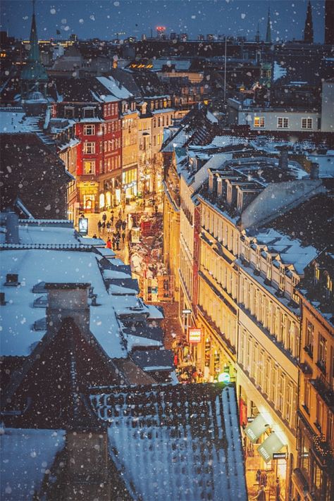 Denmark Winter, Copenhagen Aesthetic, Snowy Evening, Copenhagen Christmas, Christmas Getaways, Beautiful Streets, Winter Wonder, Copenhagen Denmark, Winter Aesthetic