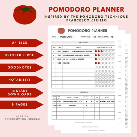 DOWNLOAD THE POMODORO PLANNER 2024 #digitalplanner #digitalmonthlyplannertemplate #digitalplannerideas #digitalplannerdownloads #freedownloads #notability #goodnotes Pomodoro Planner, Free Monthly Planner, Free To Do List, The Pomodoro Technique, Free Planner Templates, Undated Monthly Planner, Monthly Planner Template, 2024 Planner, Pomodoro Technique