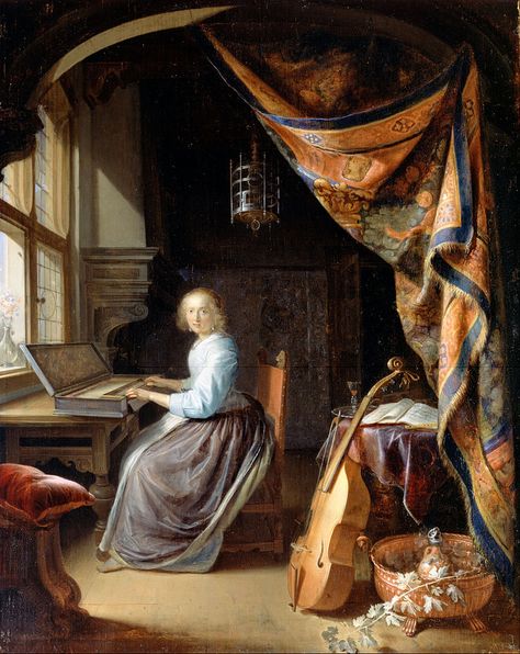 Gerrit Dou, A Woman Playing a Clavichord, c. 1665, Dulwich Picture Gallery, South London Gerrit Dou, Dulwich Picture Gallery, Google Art Project, Baroque Painting, Dutch Golden Age, Peter Paul Rubens, Baroque Art, Johannes Vermeer, Dutch Painters