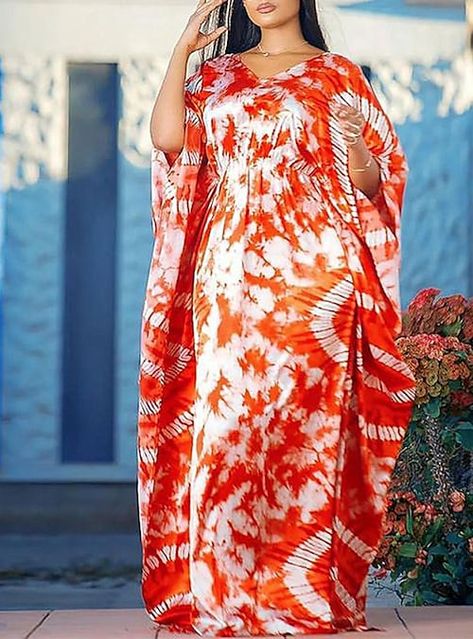 Orange African Dress, V Neck Long Dress, Purple Fashion Casual, African Print Dresses, Printed Long Dresses, African Dresses For Women, Print Dresses, Plus Size Maxi Dresses, Versatile Dresses