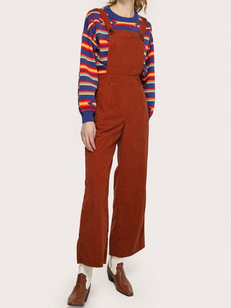 Faster shipping. Better service Corduroy Jumpsuit, Coffee Date Outfits, Colorful Wardrobe, Orange Jumpsuit, Corduroy Overalls, Boutique Tops, Cozy Outfit, Cute Skirts, Wide Leg Jumpsuit