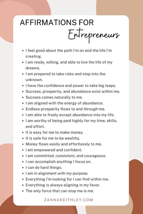 You are worthy, powerful, and always enough. Discover 50 positive affirmations for entrepreneurs to guide you in your journey forward. Breathe into these words and use them as a powerful tool to create a positive mindset of courage, resilience, and self-belief. #positiveaffirmations #dailyaffirmations #affirmationsforentrepreneurs Self Employed Affirmations, Why Affirmations, Motivation For Entrepreneurs, Affirmations For Entrepreneurs, Self Belief Affirmations, Worthiness Affirmations, Organization Affirmations, Resilience Affirmations, Spiritual Mantras