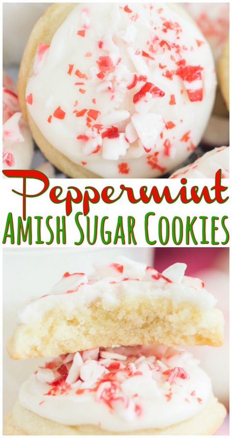 Peppermint Icing For Cookies, Peppermint Cookies Christmas, Pepermint Cookies, Peppermint Icing, Peppermint Meringue, Amish Cookies, Amish Sugar Cookies, Peppermint Recipes, Chocolate Chip Shortbread Cookies