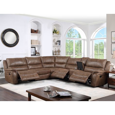 Sleek, warm brown faux leather wraps the Lansing sectional in soft, breathable comfort. Comfortable Sectional Sofa, Leather Reclining Sectional, Black Sectional, Silver Furniture, Sectional Sofas Living Room, Sectional Sofa With Recliner, Small Hallways, Cocoa Brown, Sectional Sofas