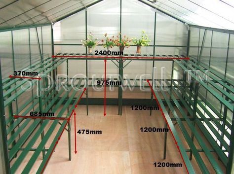 Greenhouse Shelving, Greenhouse Design, Plant Watering System, Greenhouse Supplies, Build A Greenhouse, Polycarbonate Greenhouse, Greenhouse Interiors, Home Greenhouse, Wooden Greenhouses