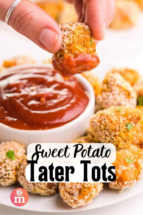 Potato Tater Tots, Sweet Potato Tater Tots, Vegan Taco Salad, Veggie Pot Pie, Tater Tot Recipes, Vegan Dinner Recipes Easy, Crispy Sweet Potato, Easy Vegan Dinner, Vegan Side Dishes