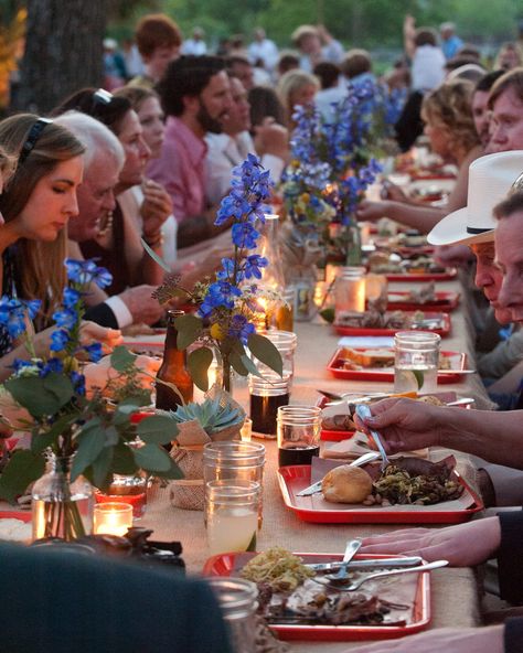 A Casual Outdoor Wedding on a Farm in Texas Texas Rehearsal Dinner, Casual Outdoor Wedding, Wedding On A Farm, Leather Napkin Rings, Diy Napkin Rings, Smoked Beef Brisket, Bride Sister, Martha Stewart Weddings, Glamorous Wedding