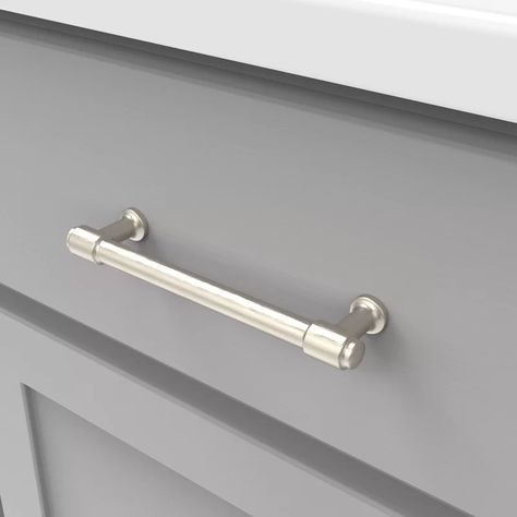 HickoryHardware Piper 5 1/16" Center to Center Bar Pull & Reviews | Wayfair Nickel Kitchen Hardware, Brushed Nickel Cabinet Hardware, Light Grey Kitchen Cabinets, Light Grey Kitchens, Kitchen Cabinet Door Handles, Update Cabinets, Farmhouse Kitchen Cabinets, Home Solutions, Grey Kitchen Cabinets