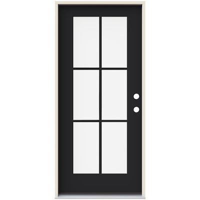 Shop JELD-WEN 36-in x 80-in Fiberglass Full Lite Left-Hand Inswing Black Painted Single Front Door with Brickmould Insulating Coreundefined at Lowe's.com. JELD-WEN Smooth Fiberglass doors provide the look of traditional painted wood doors with the added benefits of energy efficiency and a no-dent, low-maintenance Farmhouse Doors, Glass Hinges, Bathroom Decor Luxury, Fiberglass Door, Black Doors, Types Of Doors, Modern Farmhouse Style, Door Styles, Single Doors